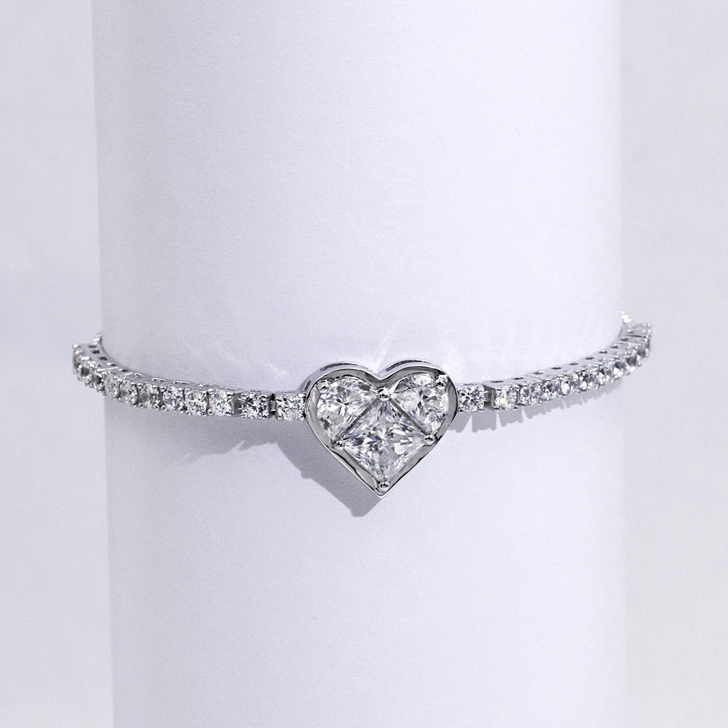 Tianyu Gems Silver Tennis Bracelet Mossanite DEF VVS 6.5MM 1ct Round Moissanite 18K White Gold Plated Bracelet