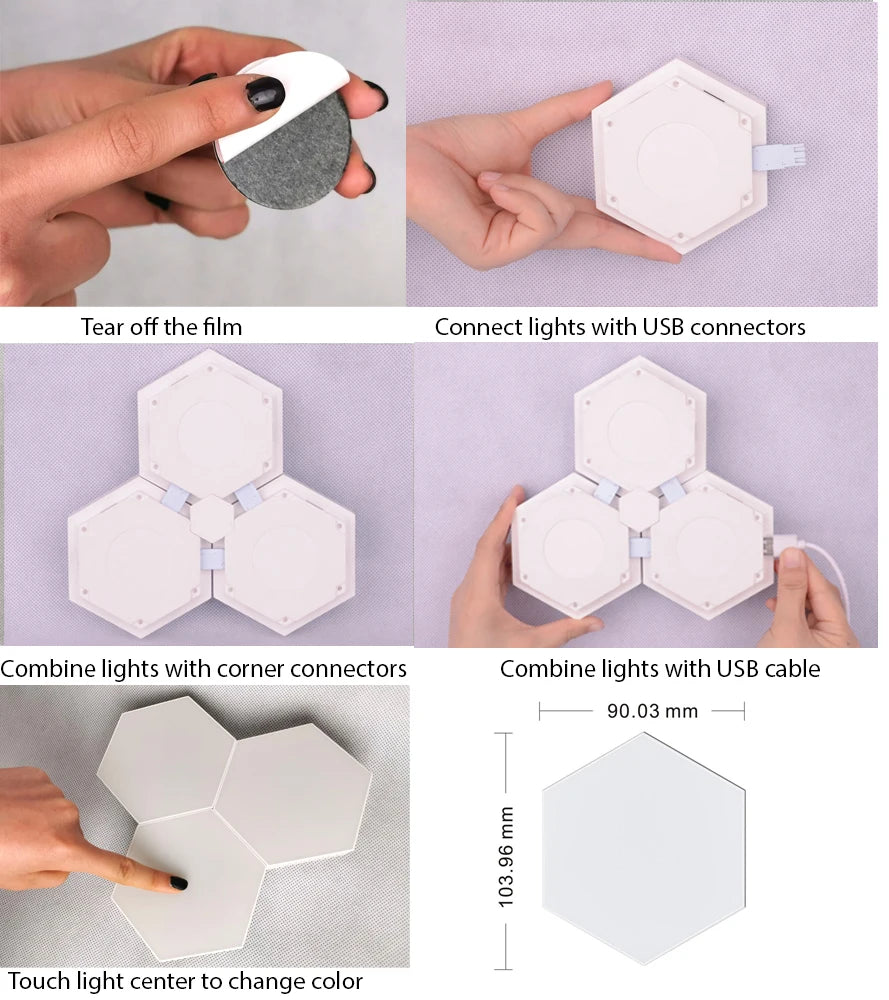 Local Inventory USA White LED Night Light Removable Hexagonal Smart Home Wall Lamp Quantum Modular Touch Hexagon Geometry