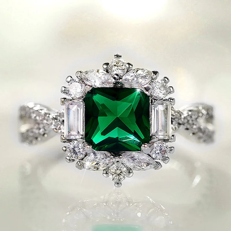 F1537 Women's Emerald Cut Cocktail Ring Geometric Prong Setting Natural Stone Engagement Ring