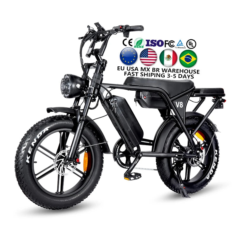US Free Shipping Electric Bike OUXI V8 Max Double Battery Fat Tire Bike US Warehouse 1000W 48V 30Ah Battery 120KM Range Fatbike