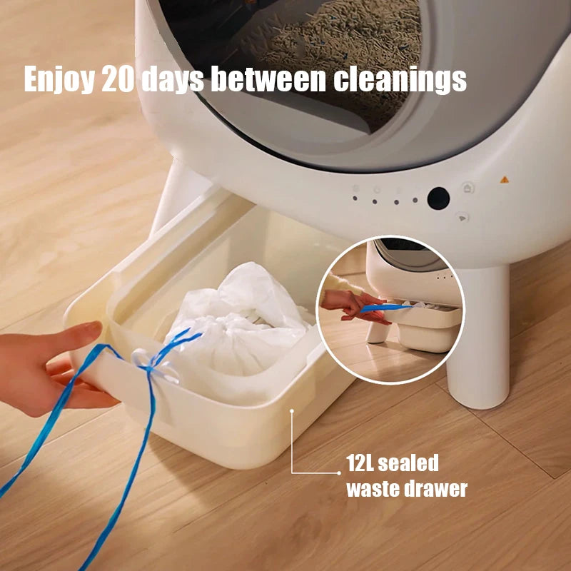 Easy Clean Anti Pinch Safety Portable Polypropylene Large Smart Automatic Self Cleaning Roller Cat Litter Box 8L Waste Tank