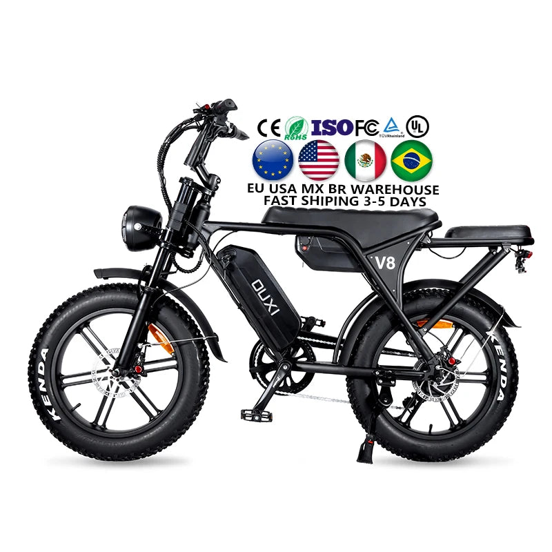 US Free Shipping Electric Bike OUXI V8 Max Double Battery Fat Tire Bike US Warehouse 1000W 48V 30Ah Battery 120KM Range Fatbike