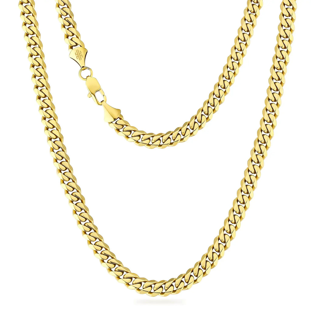 USA Free Shipping Real 8mm 14k Gold Plated Miami Cuban Link Chain Women Gifts Jewelry Stainless Steel Waterproof Mens Necklace