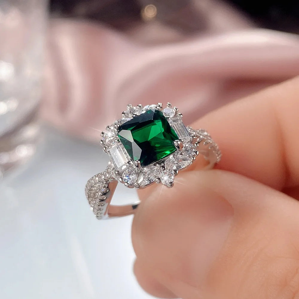 F1537 Women's Emerald Cut Cocktail Ring Geometric Prong Setting Natural Stone Engagement Ring