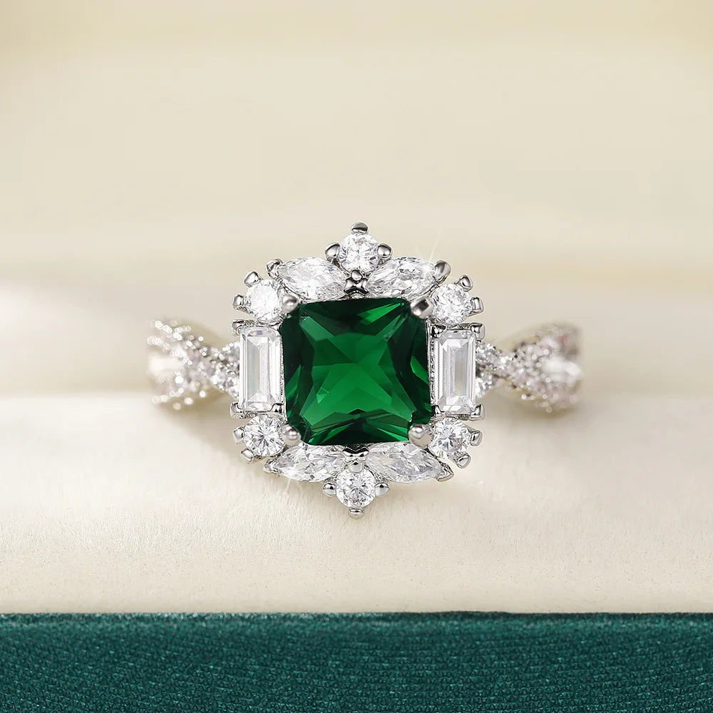 F1537 Women's Emerald Cut Cocktail Ring Geometric Prong Setting Natural Stone Engagement Ring