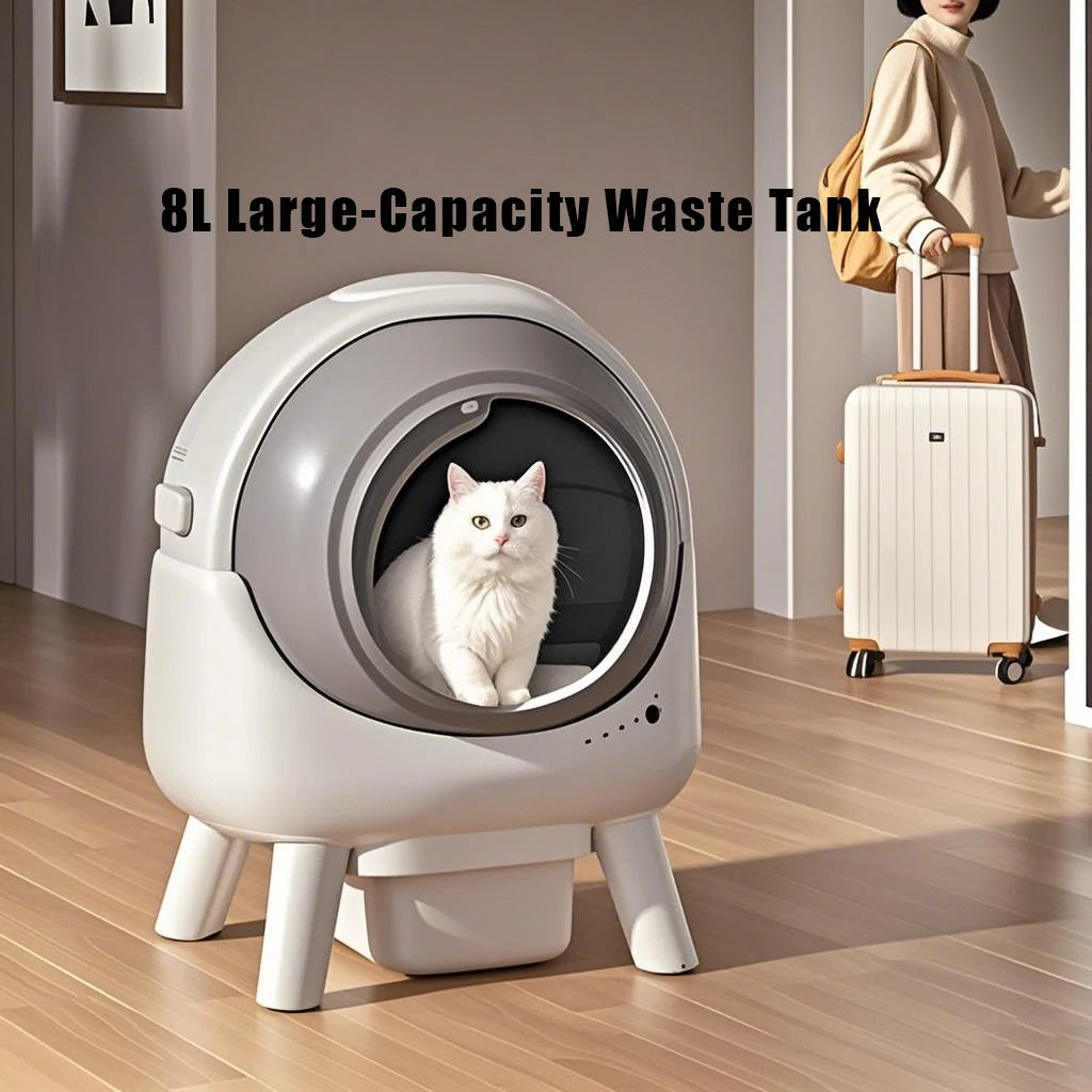 Easy Clean Anti Pinch Safety Portable Polypropylene Large Smart Automatic Self Cleaning Roller Cat Litter Box 8L Waste Tank