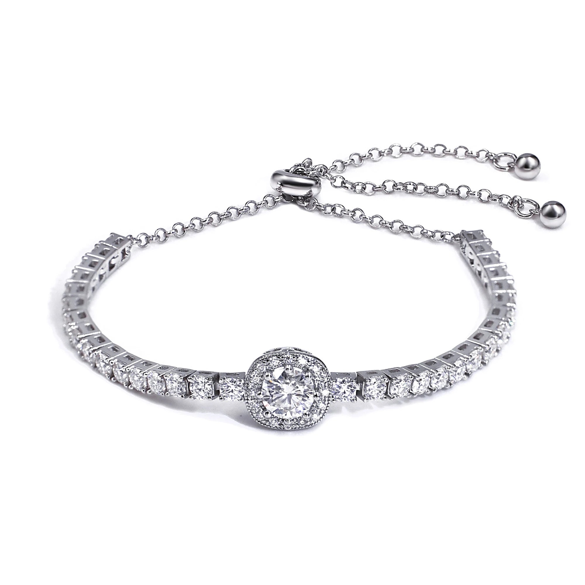 Tianyu Gems Silver Tennis Bracelet Mossanite DEF VVS 6.5MM 1ct Round Moissanite 18K White Gold Plated Bracelet