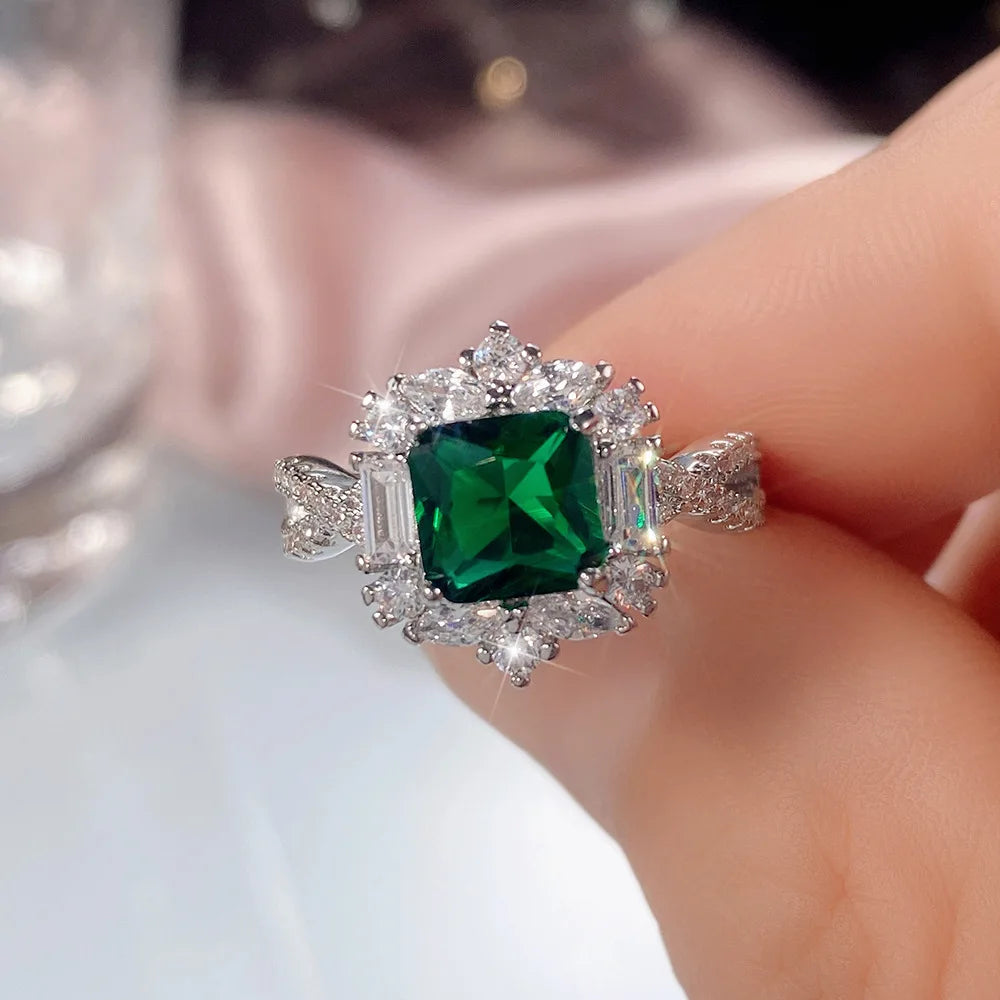 F1537 Women's Emerald Cut Cocktail Ring Geometric Prong Setting Natural Stone Engagement Ring