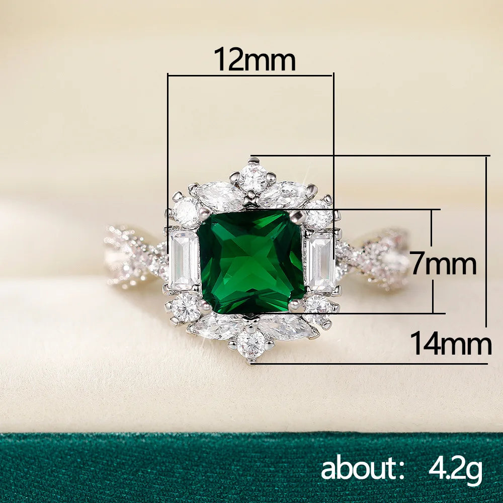 F1537 Women's Emerald Cut Cocktail Ring Geometric Prong Setting Natural Stone Engagement Ring