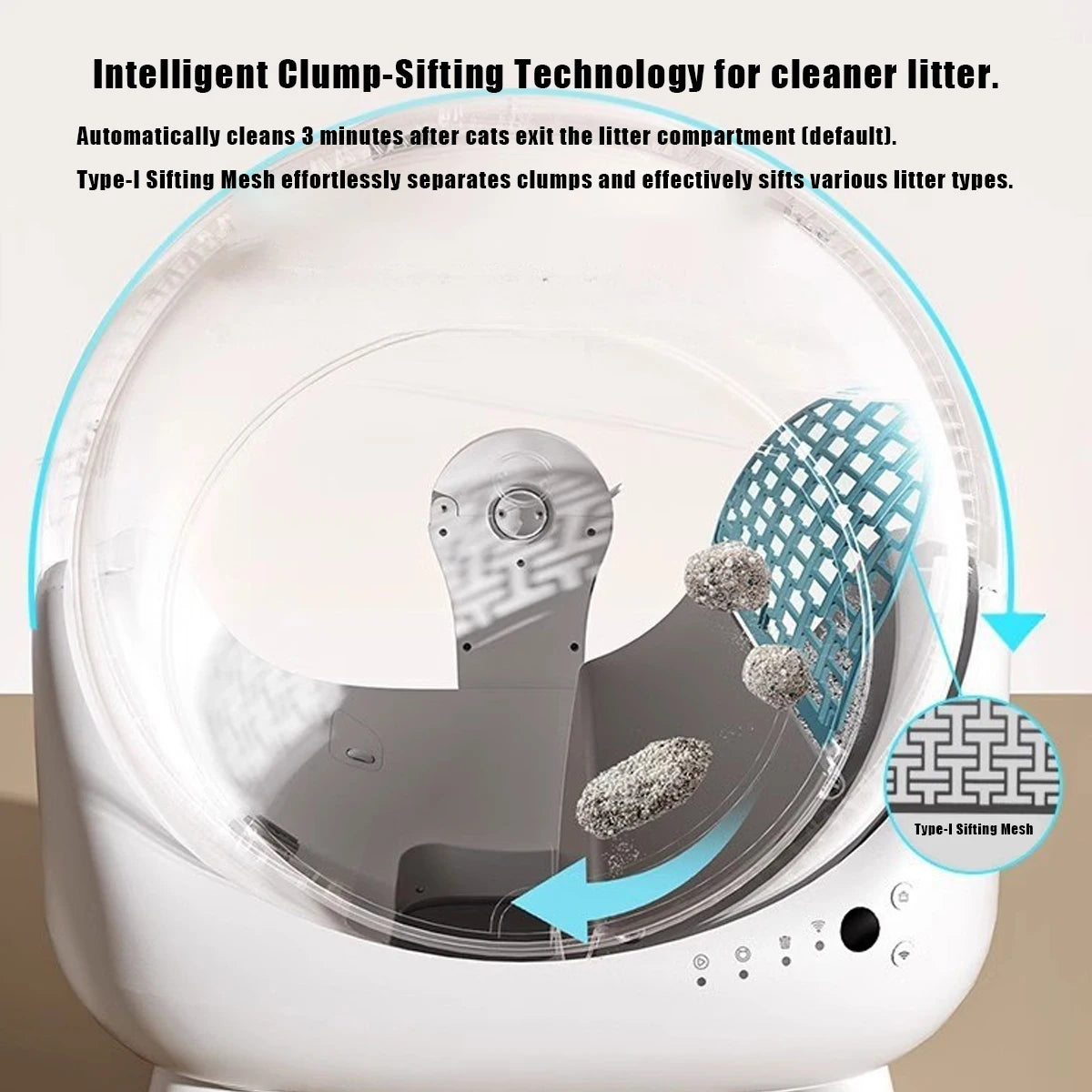 Easy Clean Anti Pinch Safety Portable Polypropylene Large Smart Automatic Self Cleaning Roller Cat Litter Box 8L Waste Tank