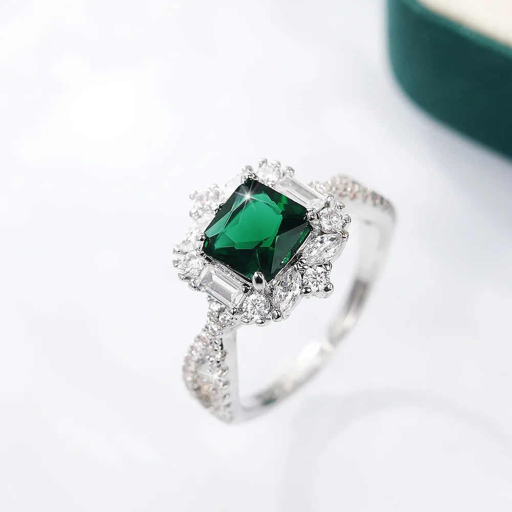 F1537 Women's Emerald Cut Cocktail Ring Geometric Prong Setting Natural Stone Engagement Ring