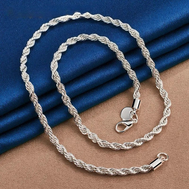 Charm 925 sterling silver Accessories Men 4MM 40-60cm 2PCS Rope Chain Necklace Bracelet Women Fashion Wedding Gift Jewelry