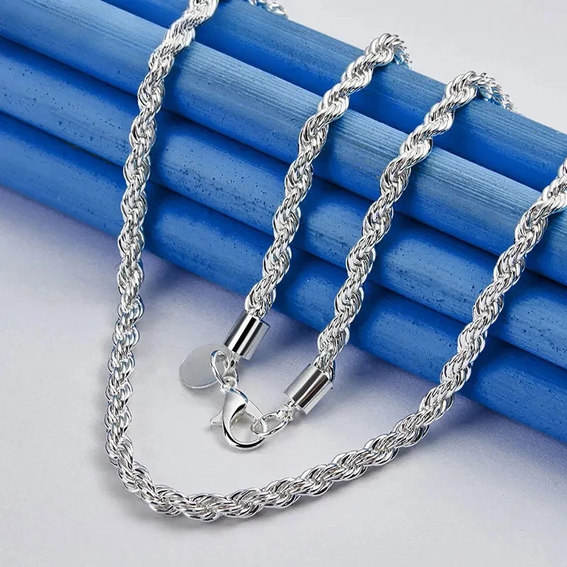 Charm 925 sterling silver Accessories Men 4MM 40-60cm 2PCS Rope Chain Necklace Bracelet Women Fashion Wedding Gift Jewelry