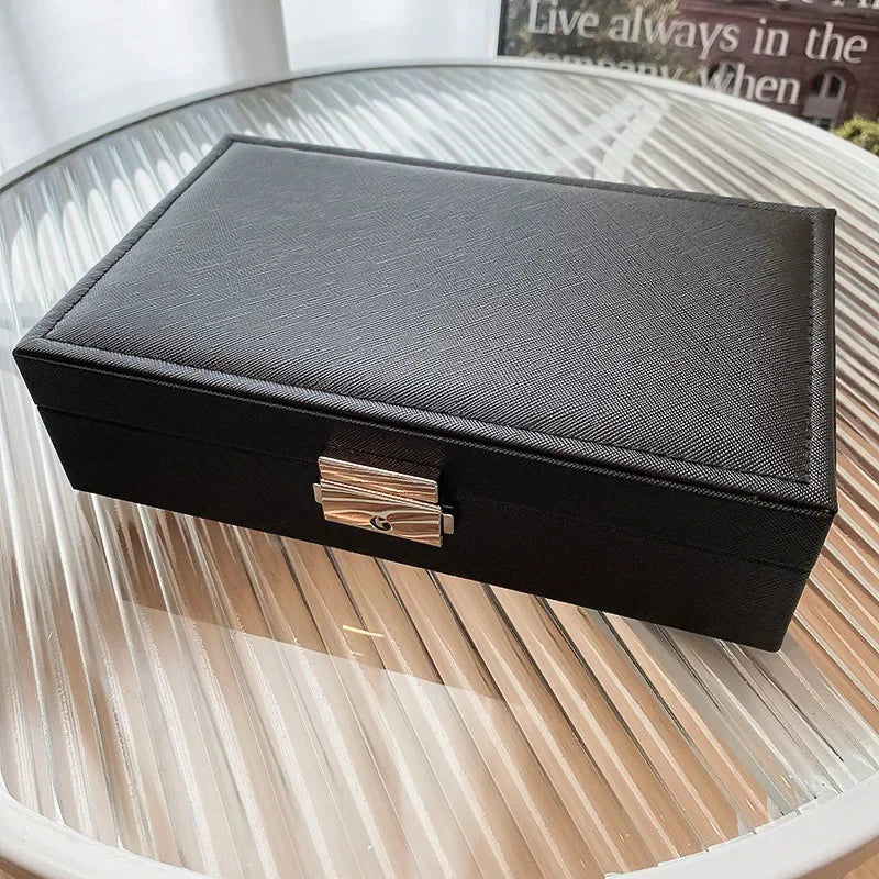 Large Square Jewelry Box Solid Color Leather Lock Boxes Earrings Necklace Bracelet Storage Display Boxes Travel Portable