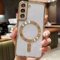 Luxury Plating Clear Magnetic For Magsafe Wireless Charge For Samsung Galaxy S24 Plus S22 S23 S24 Ultra Plus Silicone Cover Case